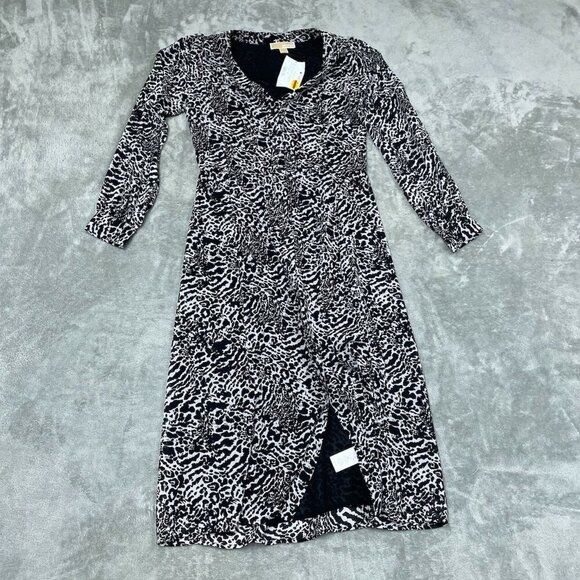 Michael Kors Womens Black & White Animal Print Midi Dress S NWT 6173 - Picture 1 of 10